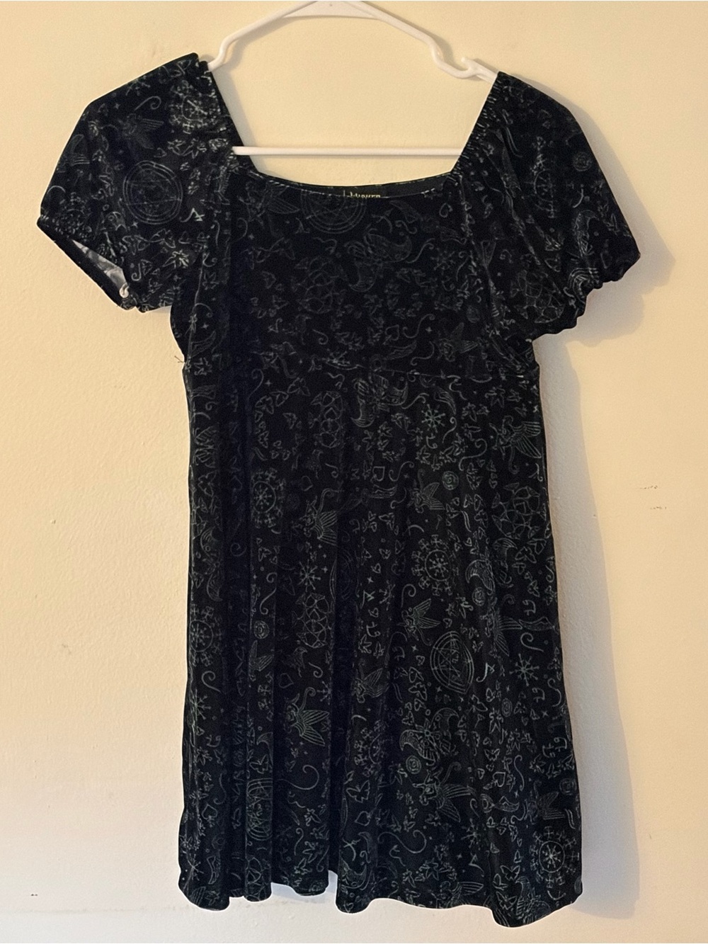 Wicked Black Patterned Girls' Casual Short Sleeve Velvet Dress